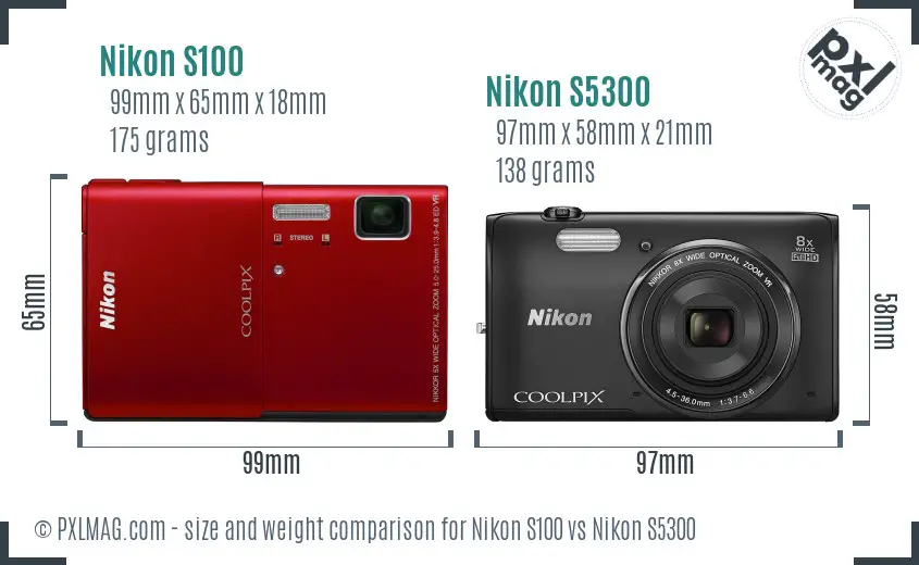 Nikon S100 vs Nikon S5300 size comparison