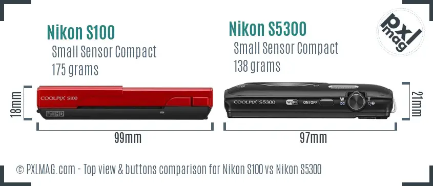 Nikon S100 vs Nikon S5300 top view buttons comparison