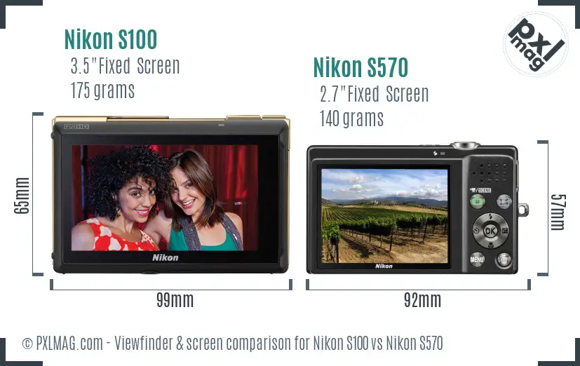 Nikon S100 vs Nikon S570 Screen and Viewfinder comparison