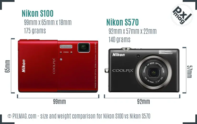 Nikon S100 vs Nikon S570 size comparison