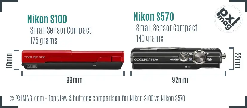 Nikon S100 vs Nikon S570 top view buttons comparison