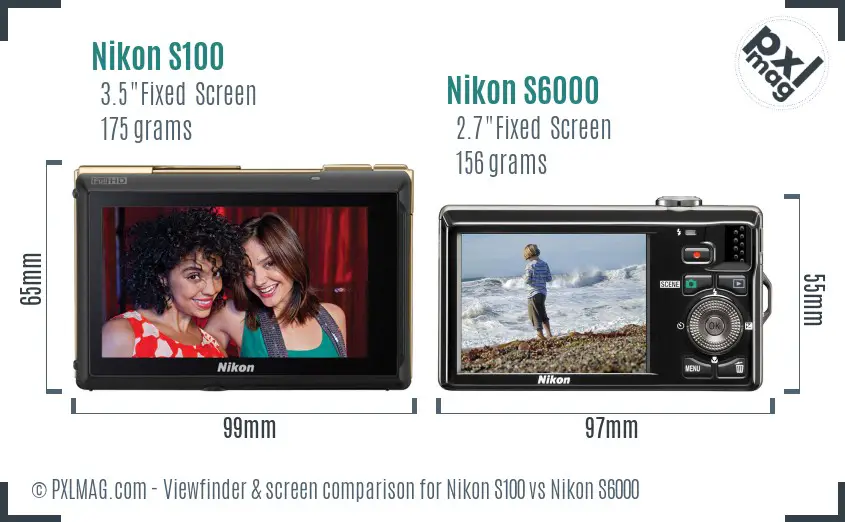 Nikon S100 vs Nikon S6000 Screen and Viewfinder comparison