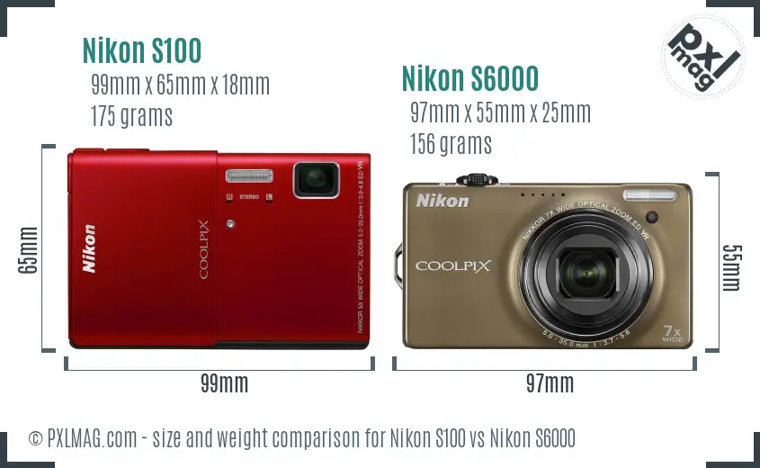 Nikon S100 vs Nikon S6000 size comparison