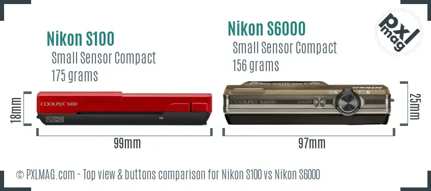 Nikon S100 vs Nikon S6000 top view buttons comparison