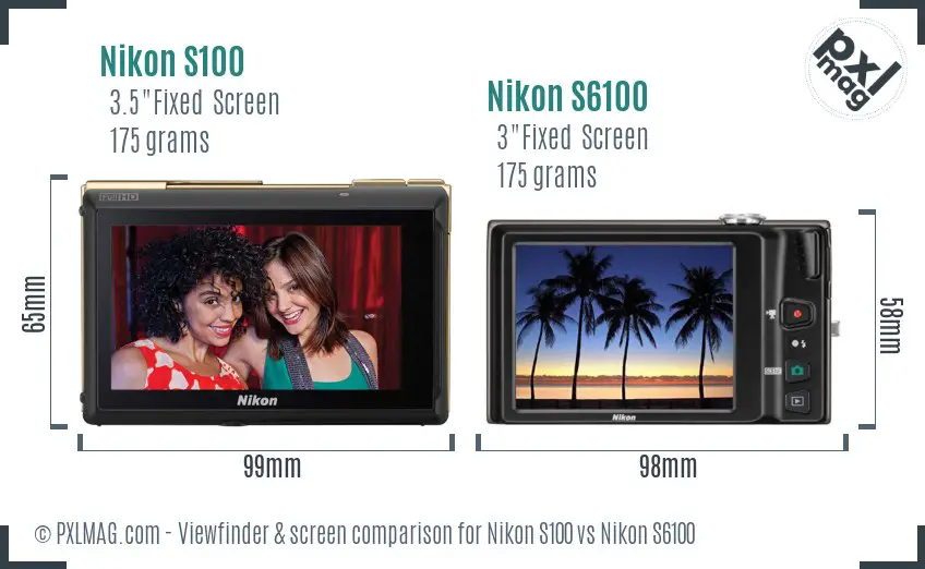 Nikon S100 vs Nikon S6100 Screen and Viewfinder comparison