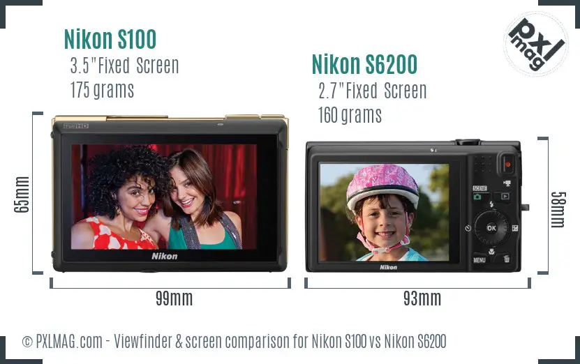 Nikon S100 vs Nikon S6200 Screen and Viewfinder comparison