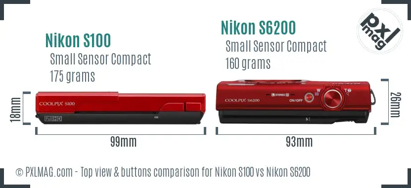 Nikon S100 vs Nikon S6200 top view buttons comparison