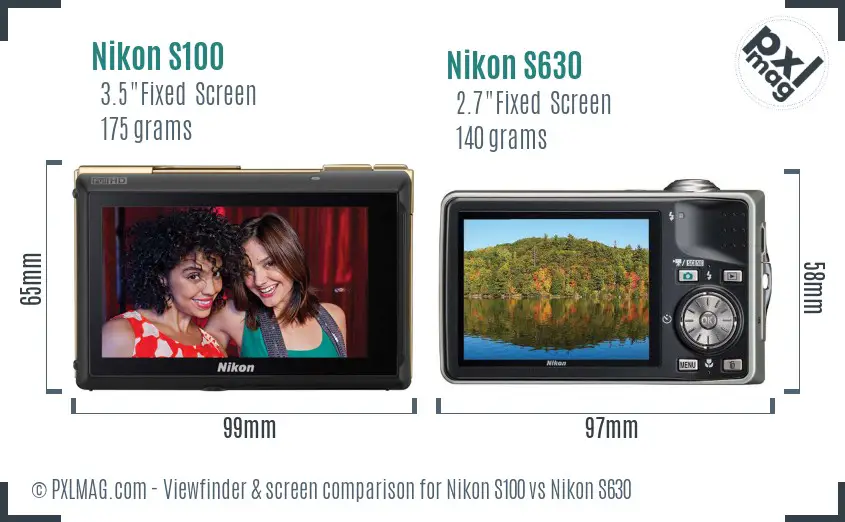 Nikon S100 vs Nikon S630 Screen and Viewfinder comparison