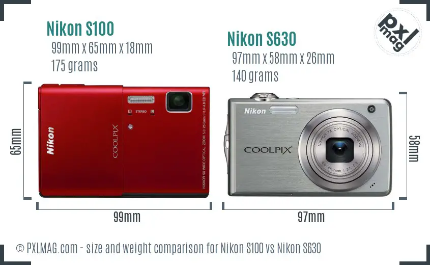 Nikon S100 vs Nikon S630 size comparison