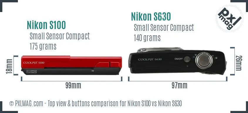 Nikon S100 vs Nikon S630 top view buttons comparison