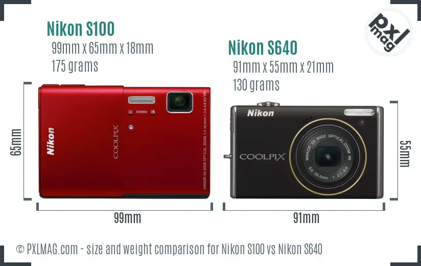Nikon S100 vs Nikon S640 size comparison