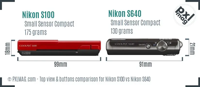 Nikon S100 vs Nikon S640 top view buttons comparison