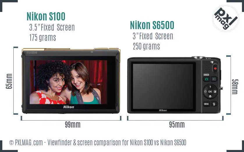 Nikon S100 vs Nikon S6500 Screen and Viewfinder comparison