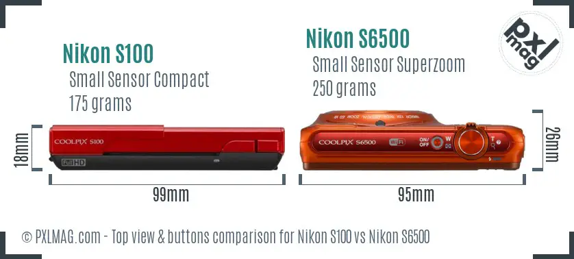 Nikon S100 vs Nikon S6500 top view buttons comparison