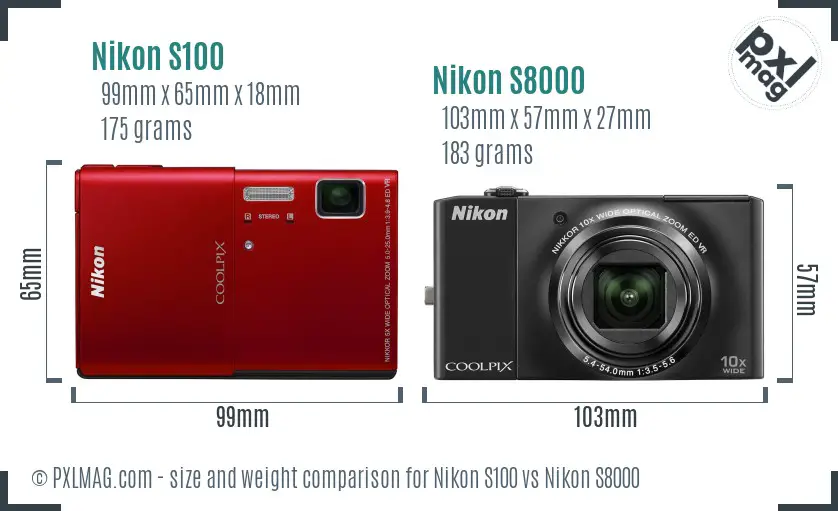 Nikon S100 vs Nikon S8000 size comparison