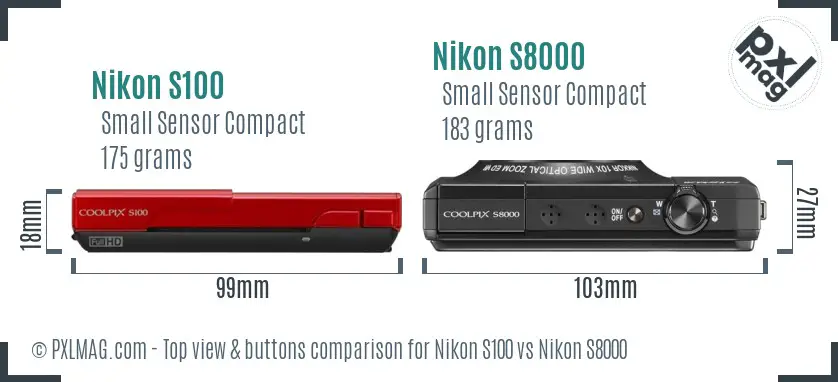 Nikon S100 vs Nikon S8000 top view buttons comparison