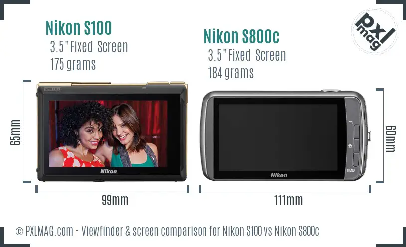 Nikon S100 vs Nikon S800c Screen and Viewfinder comparison