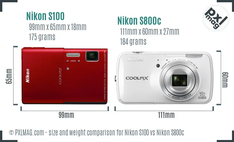 Nikon S100 vs Nikon S800c size comparison