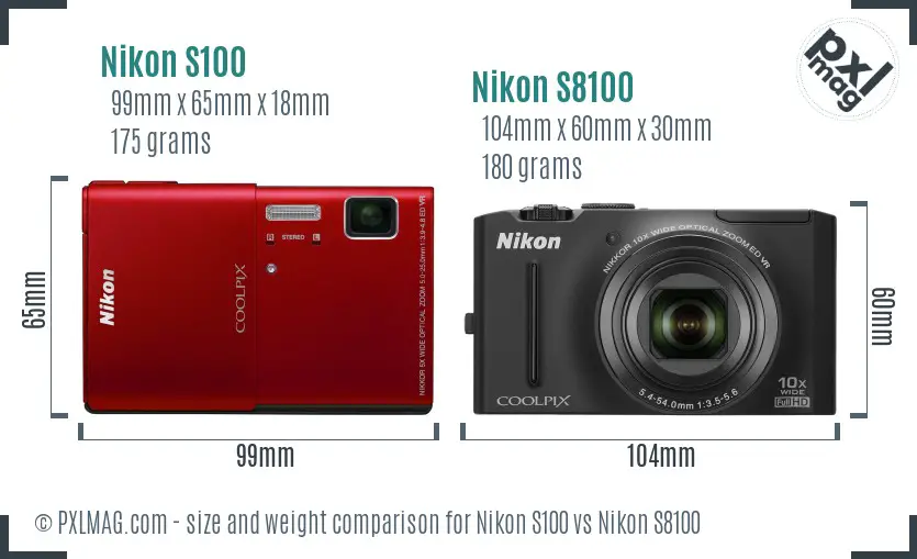 Nikon S100 vs Nikon S8100 size comparison