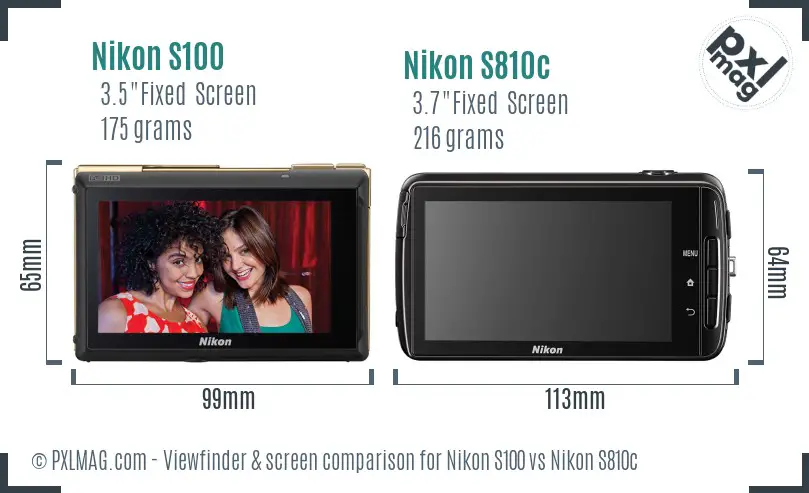 Nikon S100 vs Nikon S810c Screen and Viewfinder comparison