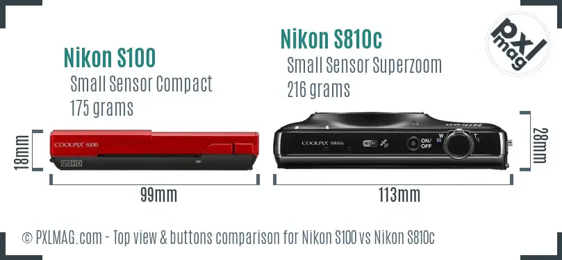 Nikon S100 vs Nikon S810c top view buttons comparison