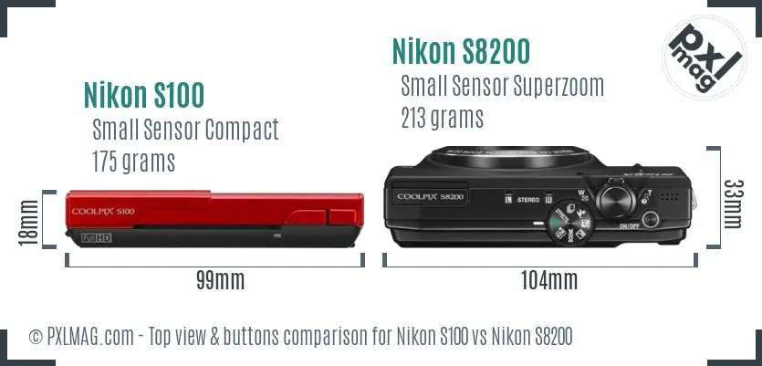Nikon S100 vs Nikon S8200 top view buttons comparison
