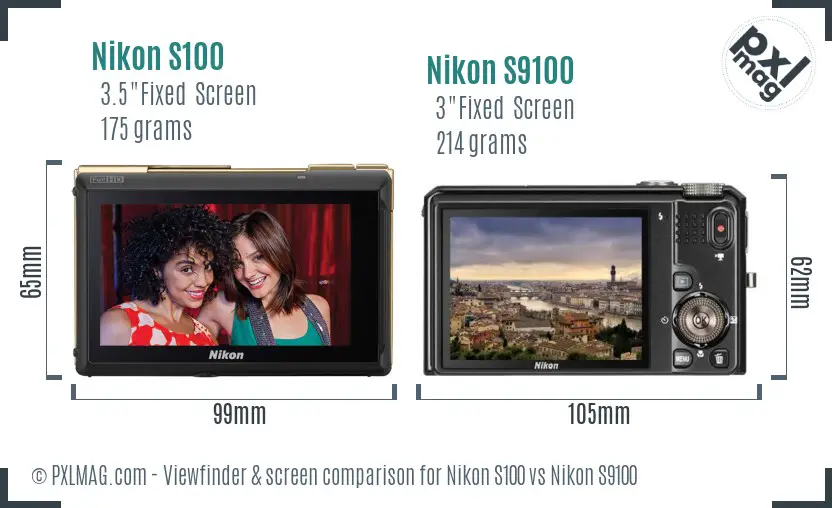 Nikon S100 vs Nikon S9100 Screen and Viewfinder comparison