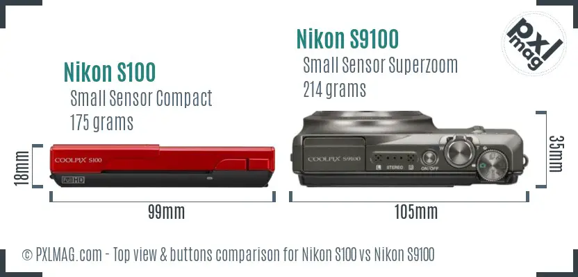 Nikon S100 vs Nikon S9100 top view buttons comparison