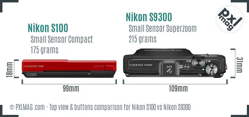 Nikon S100 vs Nikon S9300 top view buttons comparison