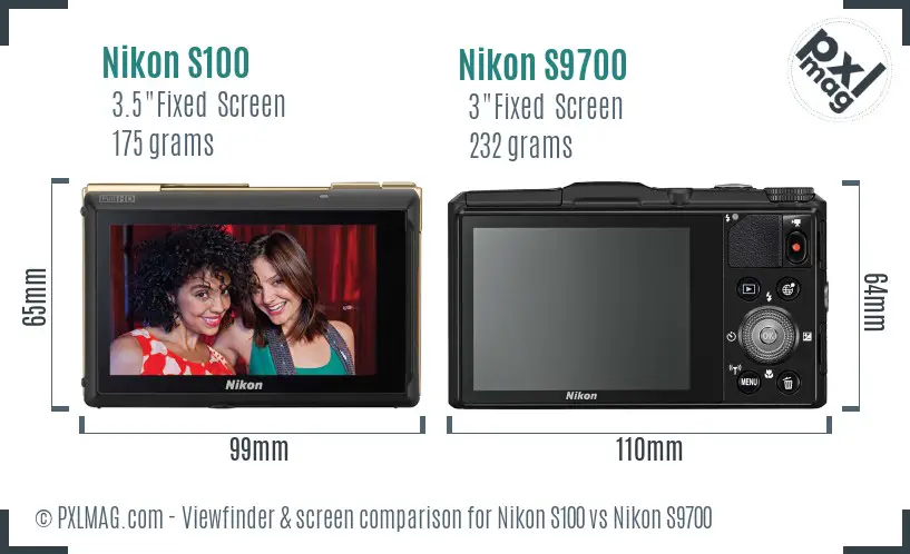 Nikon S100 vs Nikon S9700 Screen and Viewfinder comparison