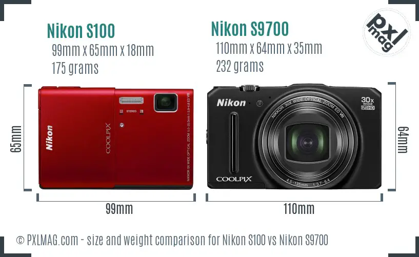 Nikon S100 vs Nikon S9700 size comparison