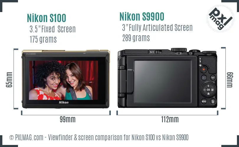 Nikon S100 vs Nikon S9900 Screen and Viewfinder comparison