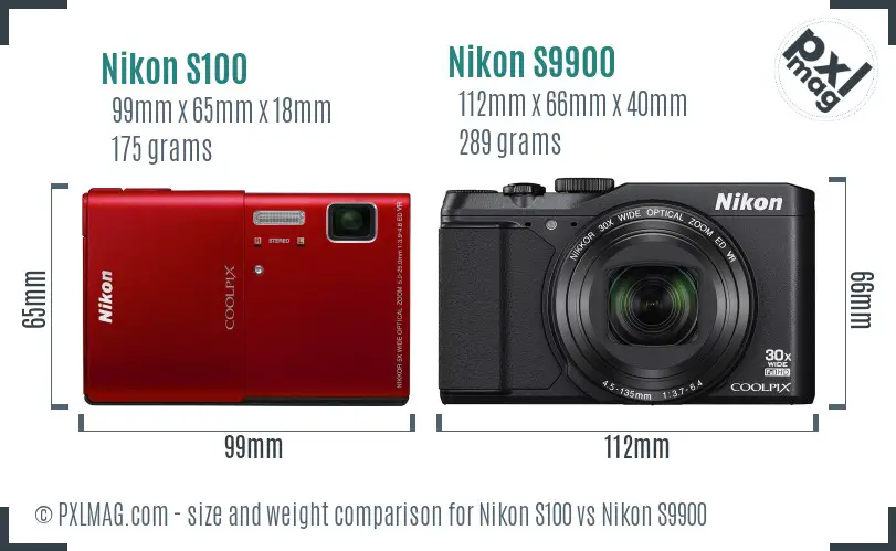 Nikon S100 vs Nikon S9900 size comparison