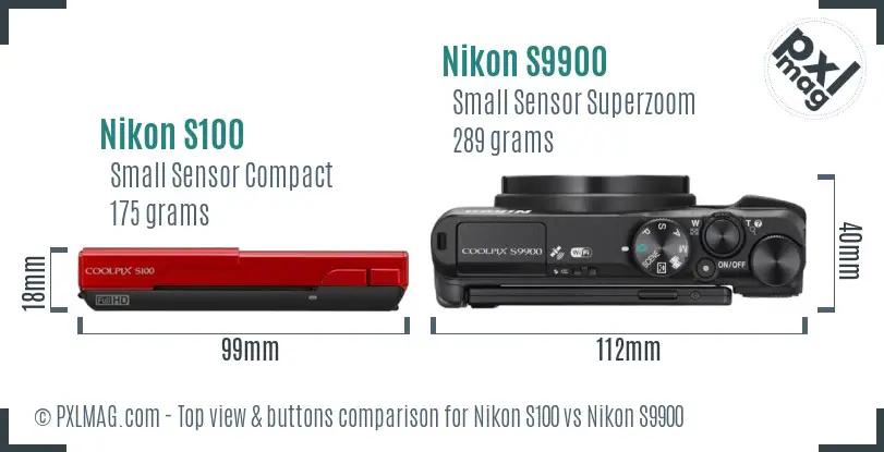 Nikon S100 vs Nikon S9900 top view buttons comparison