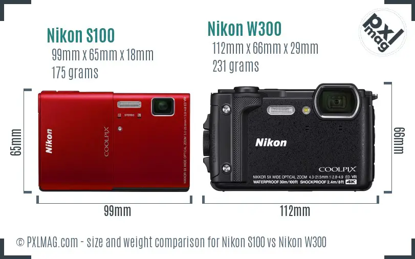 Nikon S100 vs Nikon W300 size comparison Nikon S100 vs Nikon W300 size comparison