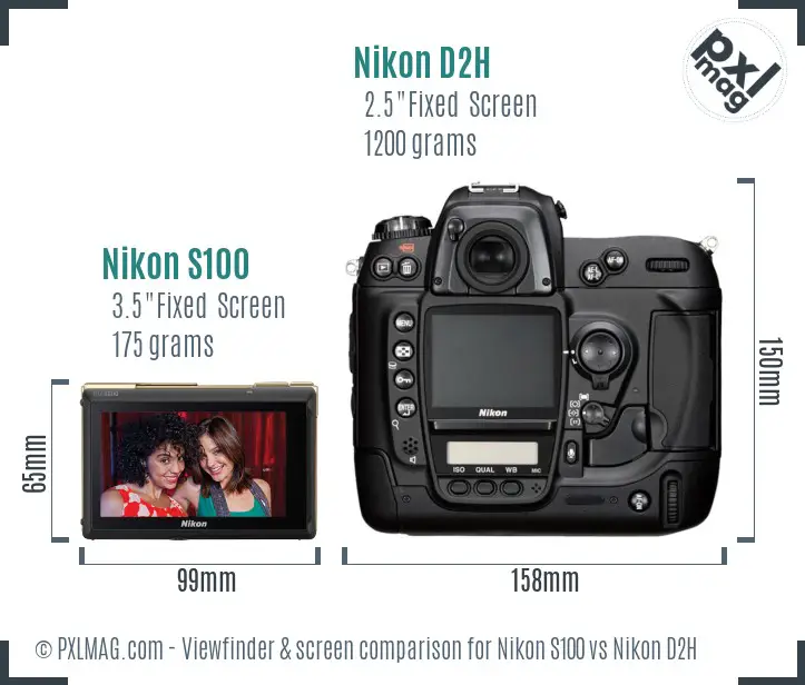 Nikon S100 vs Nikon D2H Screen and Viewfinder comparison