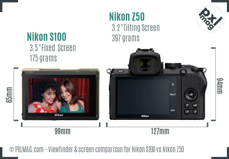 Nikon S100 vs Nikon Z50 Screen and Viewfinder comparison