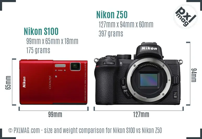 Nikon S100 vs Nikon Z50 size comparison