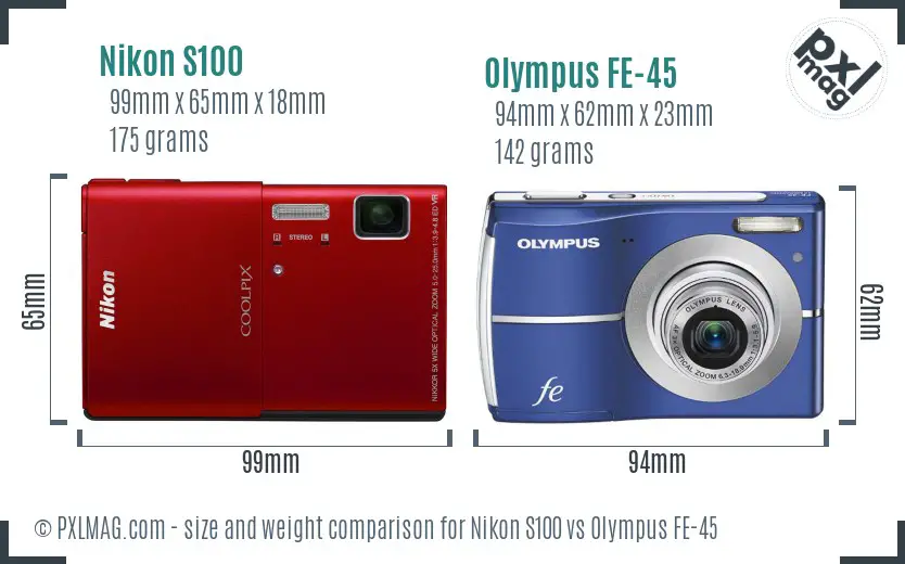 Nikon S100 vs Olympus FE-45 size comparison