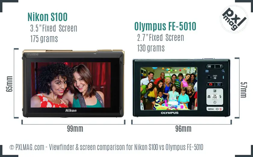 Nikon S100 vs Olympus FE-5010 Screen and Viewfinder comparison