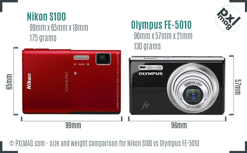 Nikon S100 vs Olympus FE-5010 size comparison