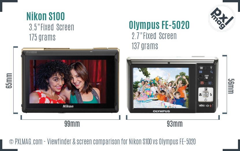 Nikon S100 vs Olympus FE-5020 Screen and Viewfinder comparison
