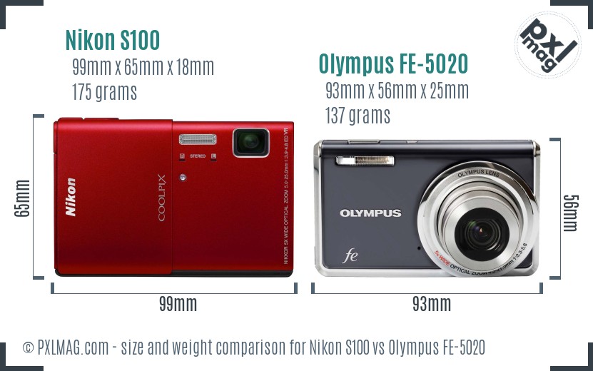 Nikon S100 vs Olympus FE-5020 size comparison Nikon S100 vs Olympus FE-5020 size comparison