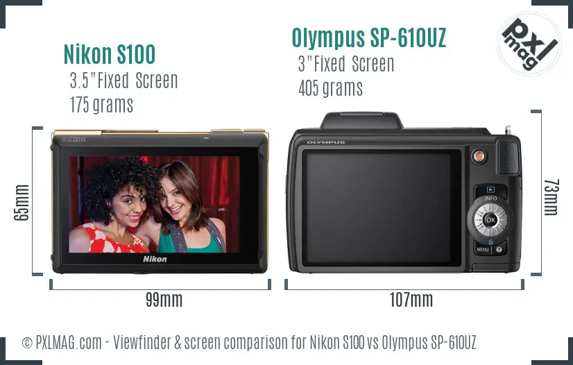 Nikon S100 vs Olympus SP-610UZ Screen and Viewfinder comparison Nikon S100 vs Olympus SP-610UZ Screen and Viewfinder comparison