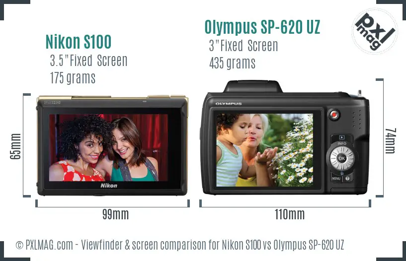 Nikon S100 vs Olympus SP-620 UZ Screen and Viewfinder comparison