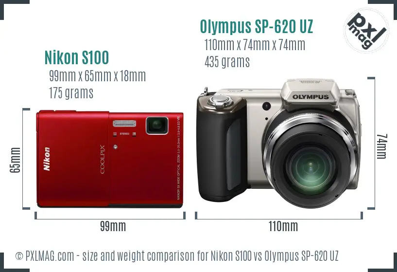 Nikon S100 vs Olympus SP-620 UZ size comparison