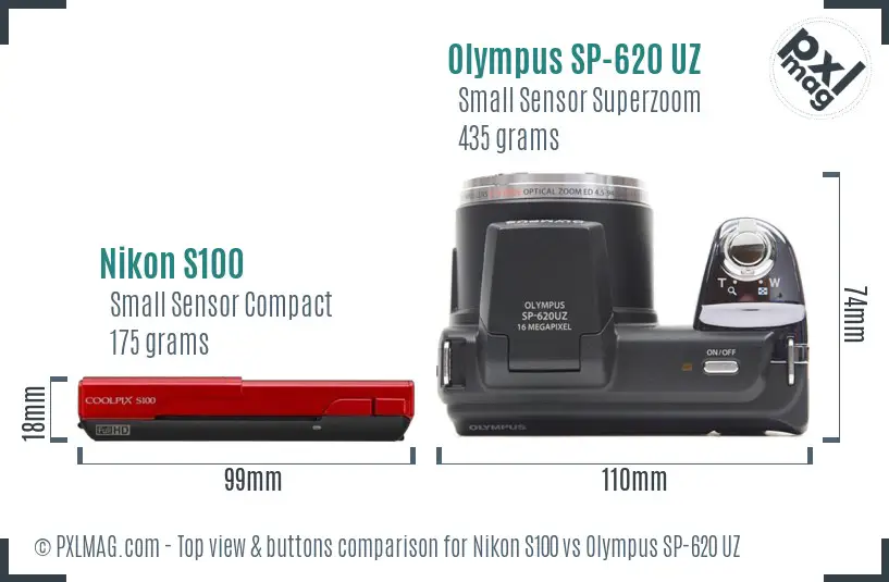 Nikon S100 vs Olympus SP-620 UZ top view buttons comparison