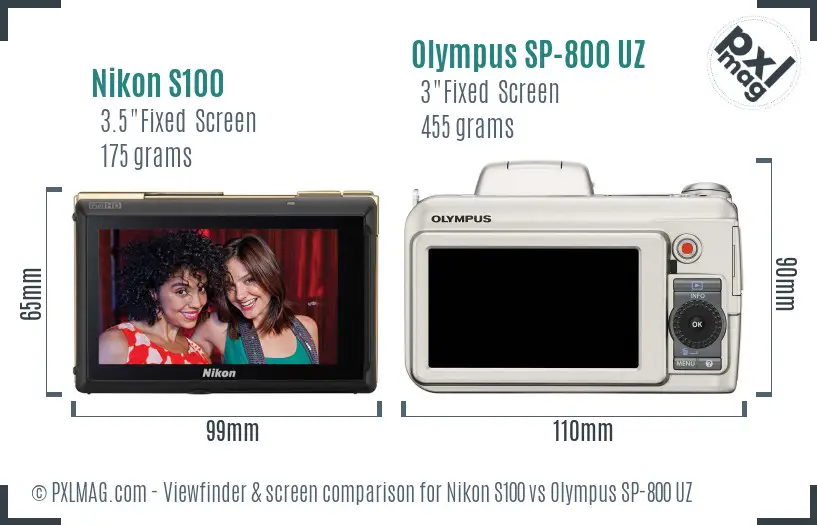 Nikon S100 vs Olympus SP-800 UZ Screen and Viewfinder comparison Nikon S100 vs Olympus SP-800 UZ Screen and Viewfinder comparison