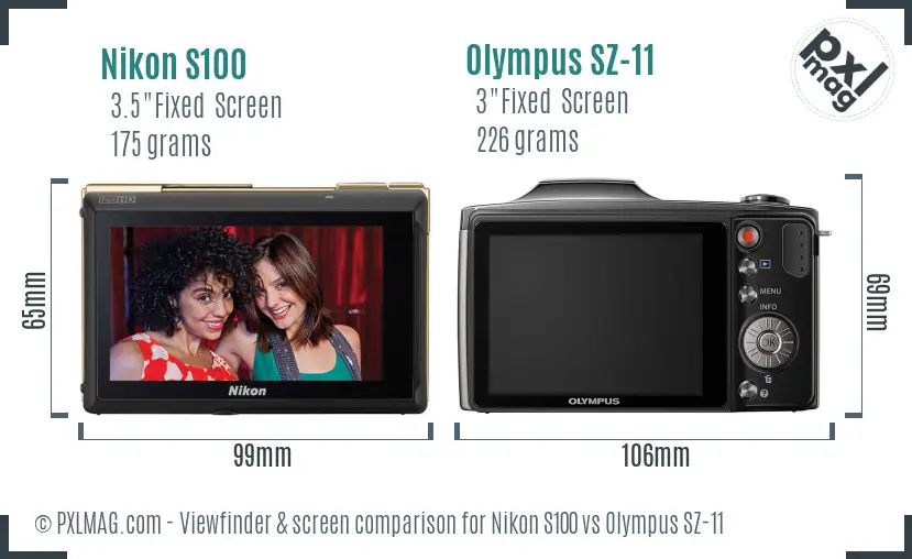 Nikon S100 vs Olympus SZ-11 Screen and Viewfinder comparison