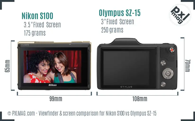 Nikon S100 vs Olympus SZ-15 Screen and Viewfinder comparison